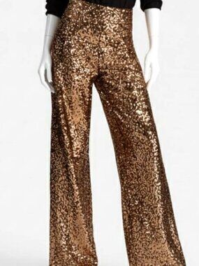 Alice + Olivia Women's Gold Athena Sequin Pants Size 12